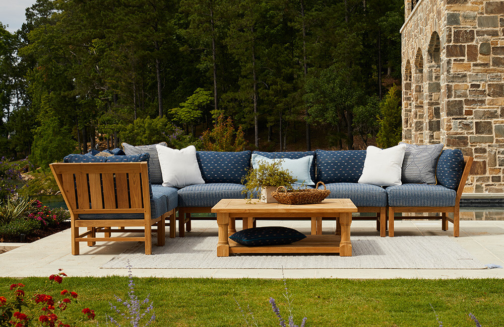 Blue White and Sand Sectional