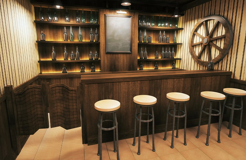 Home Basement Bar with Barstools