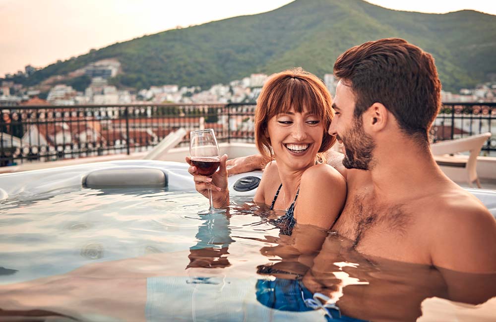 Couple Relaxing In Hot Spring Spa