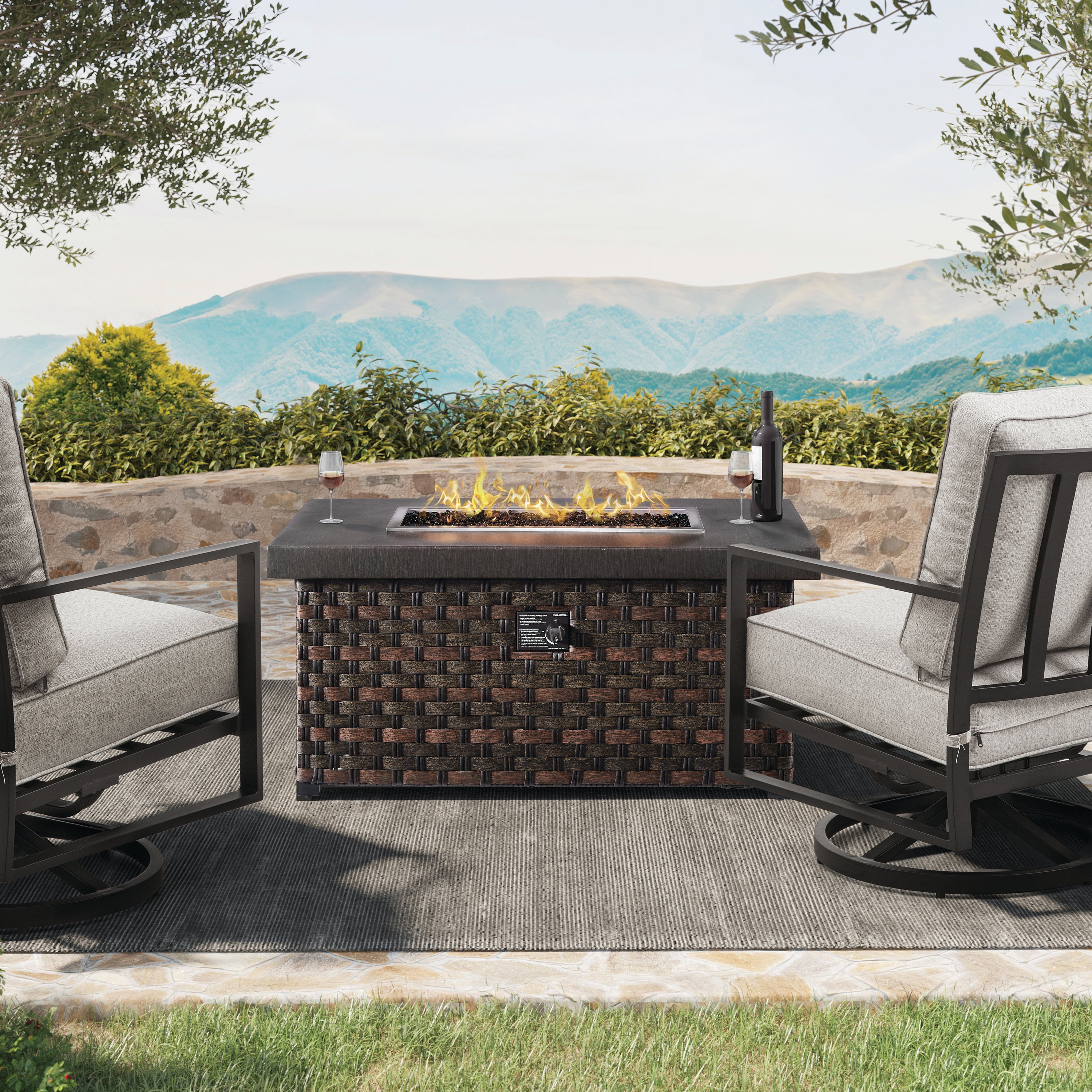 Woven Firepit with Cape Swivel Chairs